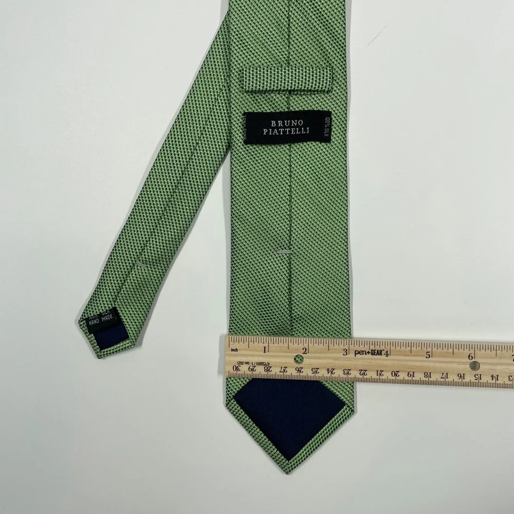 Bruno Piattelli Green Micro Basketweave Silk Necktie Mens One Size
